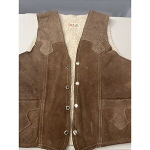Joe's Genuine Leather Brown Suede & Sherpa Lined Leather Vest Snaps Pockets